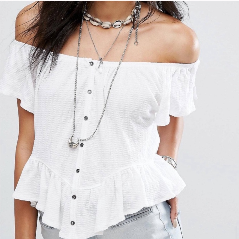Free people short sleeve off the shoulder top XS